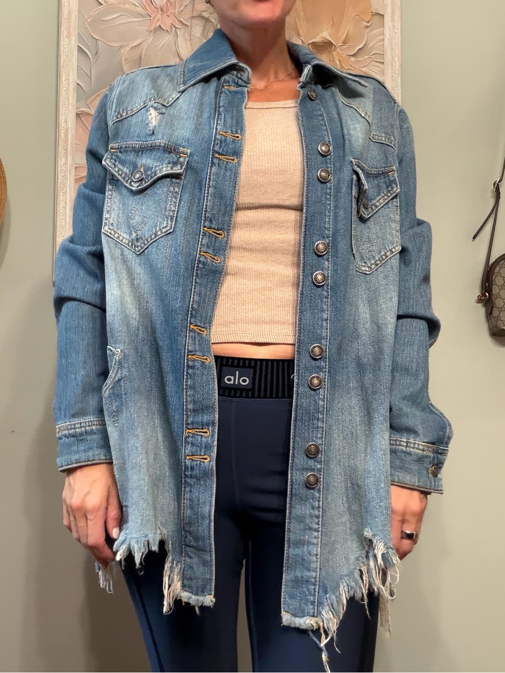 Light Blue Distressed Denim Jacket - FREE PEOPLE XS
